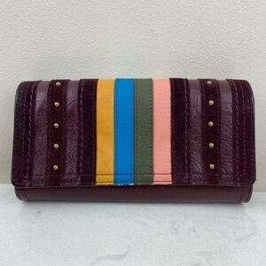 Fossil Logan RFID flap claret red full size Wallet Multicolor Studded